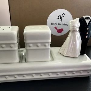 New Retired Nora Fleming Salt & Pepper Shakers -S6B & Bonus Melamine Pink Bird